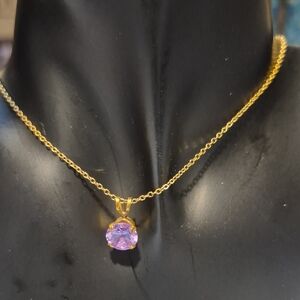 Vintage Gold Filled Necklace with Purple Rhinestone Pendant